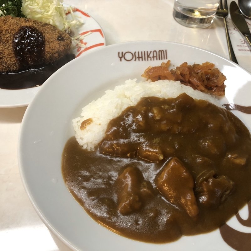 たっぷりランチ（メンチカツ、カレーライス）(洋食 ヨシカミ)