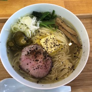 黒胡椒バター塩そば+ハラペーニョトッピング(自家製麺と定食 弦乃月)