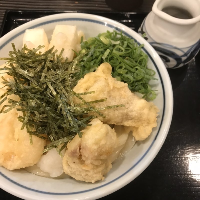 とり天うどん(自家製生うどん 饂飩頑陣)