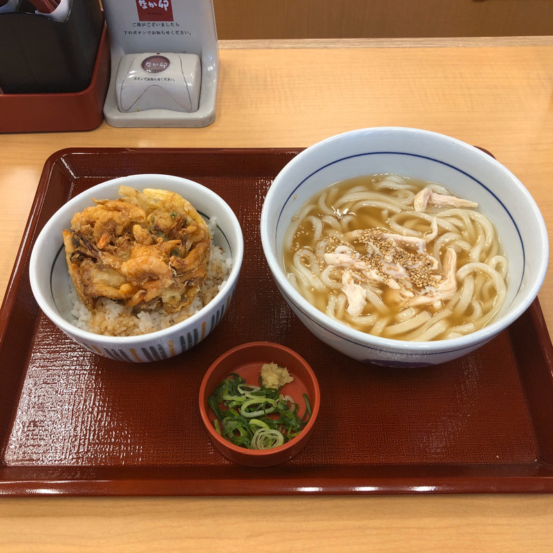 蒸鷄と生姜の京風あんかけうどんとミニ海鮮かき揚げ丼セット(なか卯 祖師ヶ谷大蔵店 )