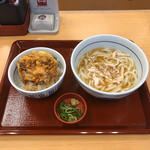 蒸鷄と生姜の京風あんかけうどんとミニ海鮮かき揚げ丼セット