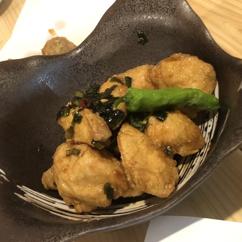 ありたどり唐揚げ　自家製ニラ醤油(酒処みーとてっく)