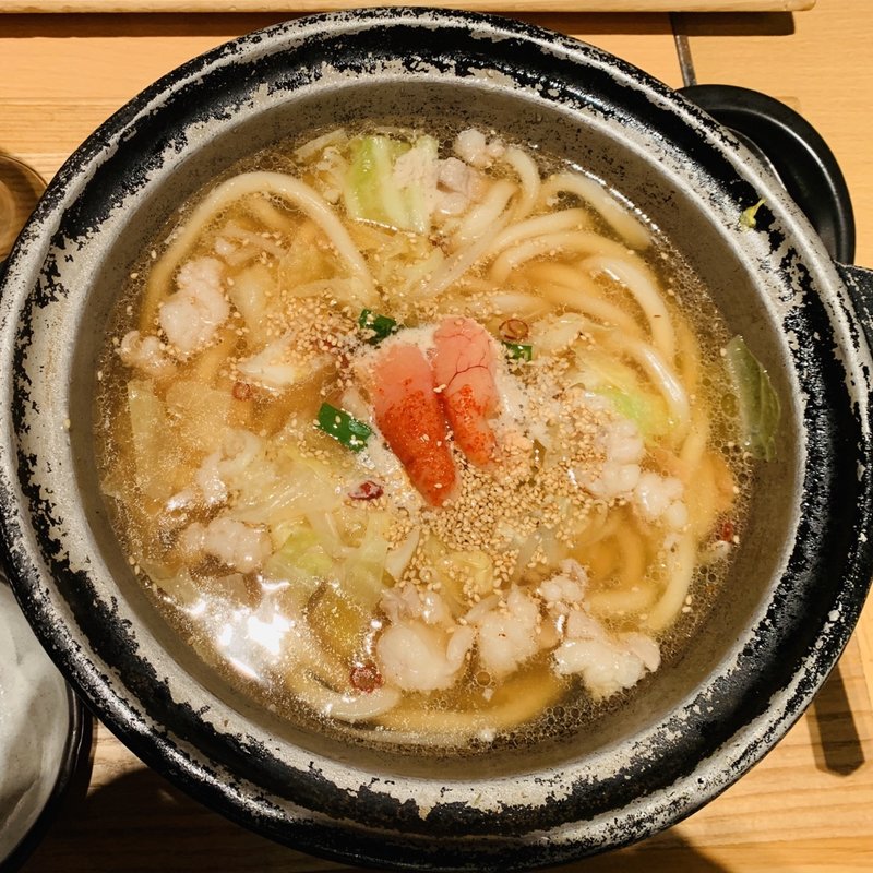 牛もつ明太子のおうどん(おいしいおうどん つるとんたん BIS TOKYO)