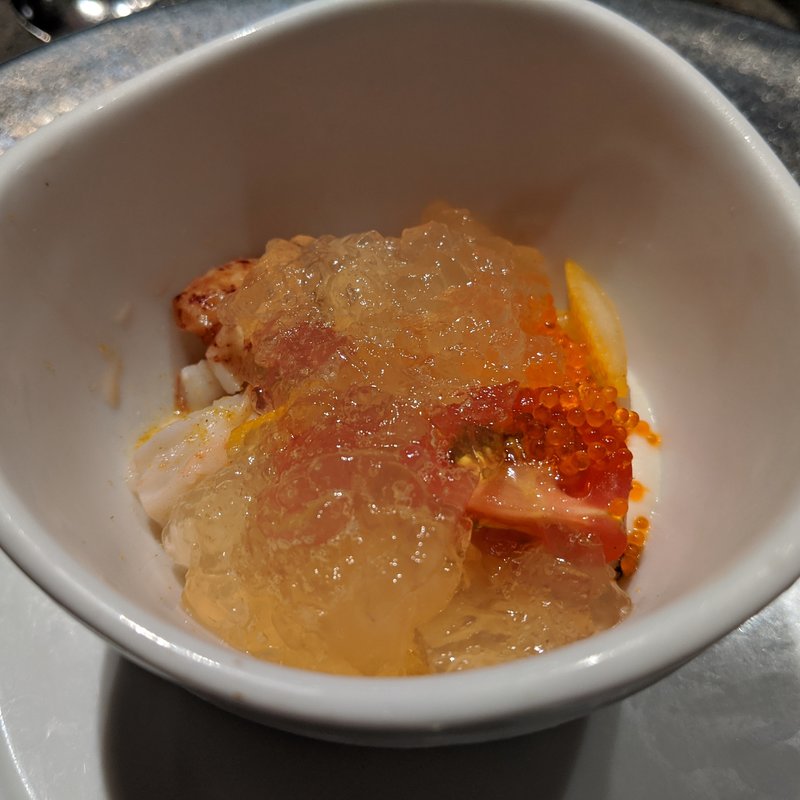 寒ブリ、オマール海老、根セロリソース(ete)