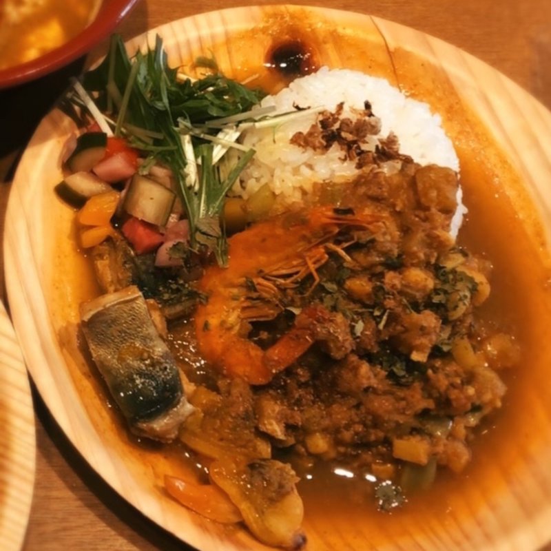 魚出汁カレーと旬野菜のつくねキーマ」 @旬香唐さん(都電テーブル早稲田)
