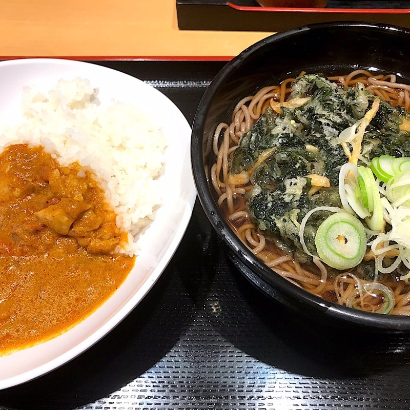 よもだ半カレーと新生姜わかめかき揚げそば(よもだそば 日本橋店)