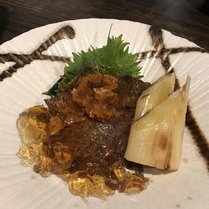漬け鯵と下仁田ネギの金柑ジュレがけ(季楽酒場 おっきゃがり 福島)