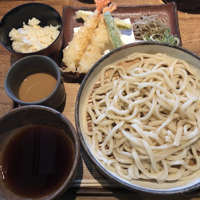 海老天きんぴら薬味うどん(うどん山長 恵比寿店)