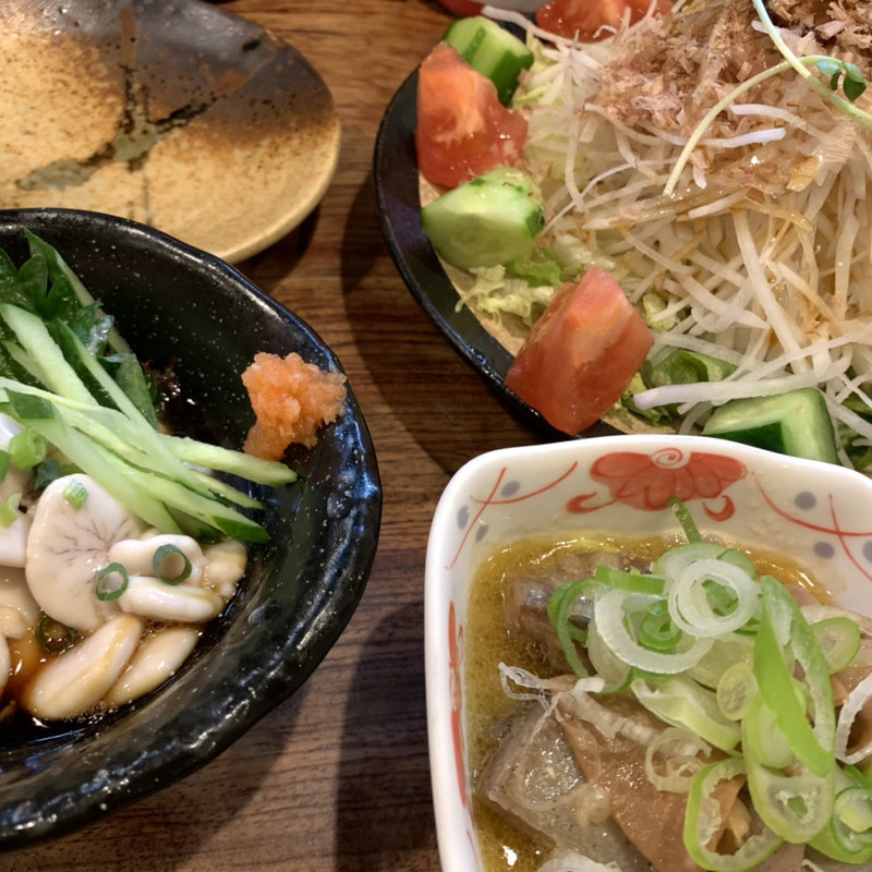 大根サラダ・白子ポン酢・モツ煮(酒蔵力 大宮東口駅前店)