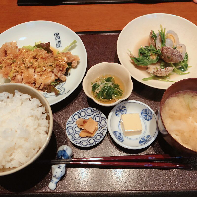 日替わり定食（唐揚げ香味野菜ダレ・浅利の酒蒸し）(日本橋 逢坂)