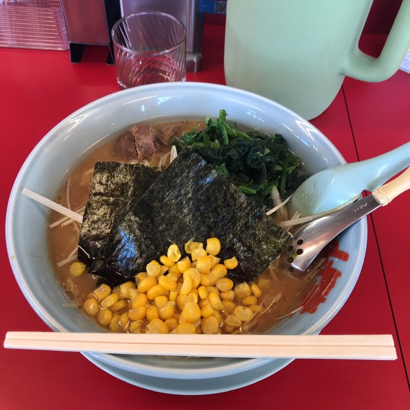ネギ醤油ラーメン　中盛　ほうれん草、コーン(山岡家 牛久店 （やまおかや）)