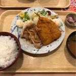 豚生姜焼きとアジフライ定食(築地食堂源ちゃん 品川シーサイド店 )