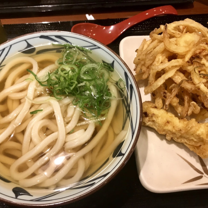 かけうどん・かき揚げ かしわ天(丸亀製麺)