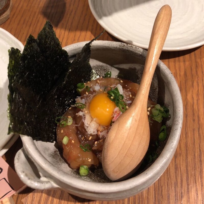 甘海老とズワイガニのユッケ(和えに)