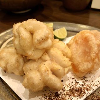 鱈白子と柿のフリット　醤油粗塩(醸造科 oryzae)