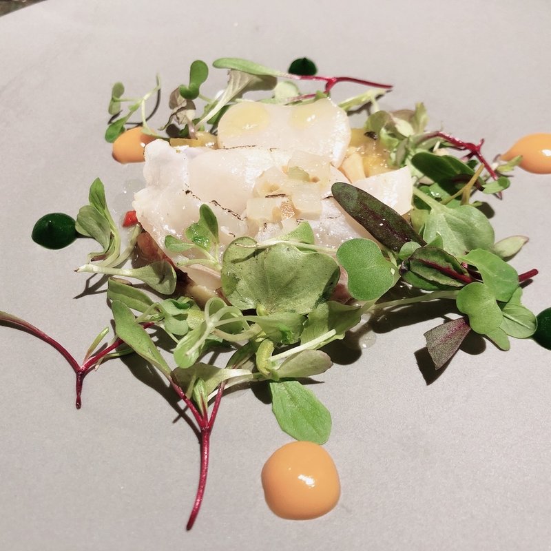 柑橘風味ののラタトゥイユ　ホタテと真鯛のダミエ　ナッツと根菜のコンディマン(THE GRAND GINZA)