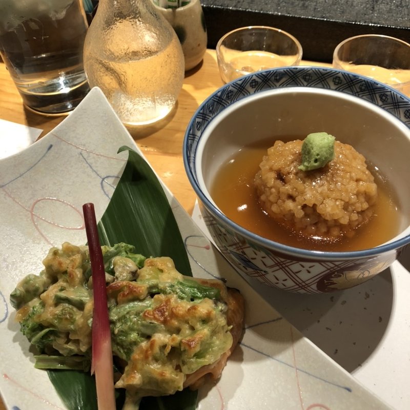 れんこんまんじゅう　鮭の利久焼き(よし寿司 上野店)