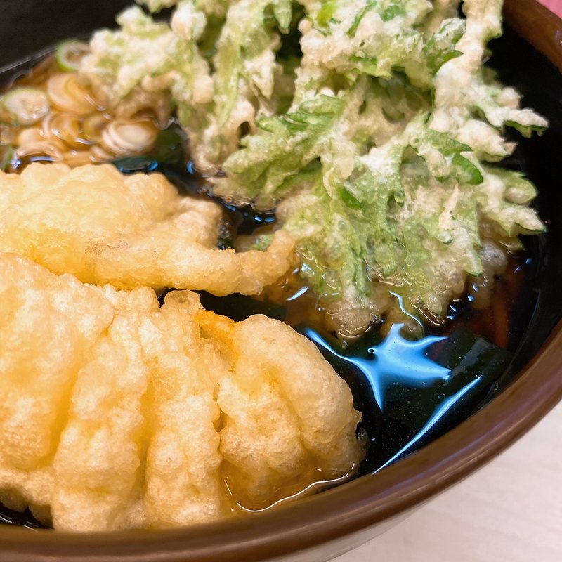 春菊天そば ＋ イカ天(立ち食いそば うどん よつば)