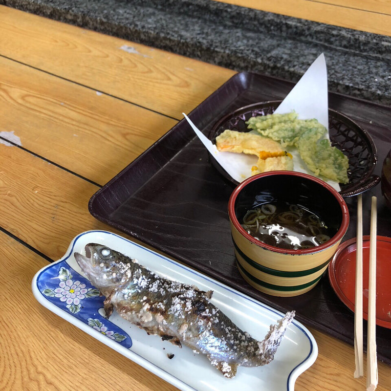 流しそうめん、ますの塩焼き、クレソンの天ぷら(大自然の里 吾妻庵 （だいしぜんのさと あづまあん）)