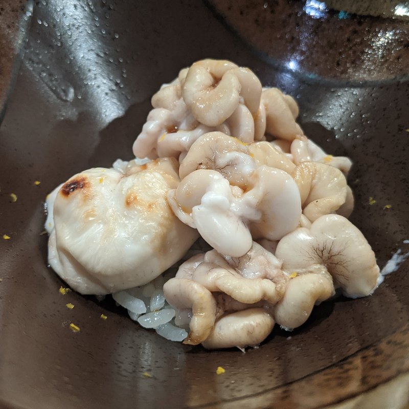 河豚、タラ白子あいがけ(鮨 波づき)