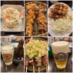 やきとん&チーズハムカツ&ポテサラ&生ビール