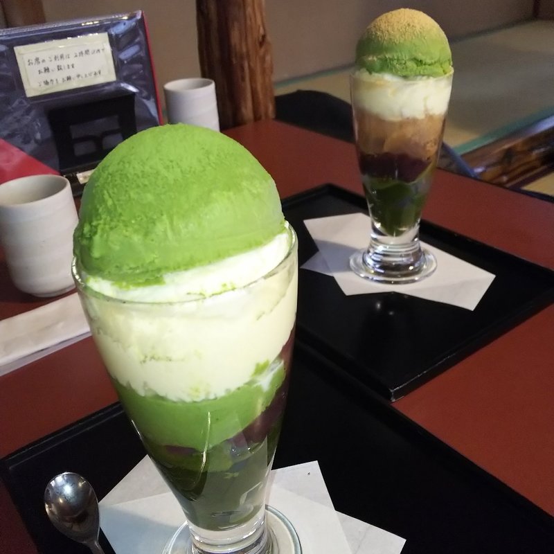抹茶プリンパフェ･わらび餅抹茶パフェ(ぎをん小森)