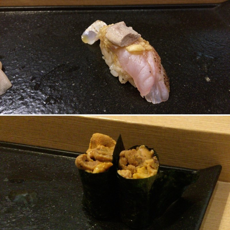 ノドグロと赤ウニのにぎり(だるま寿司（昭和町）)