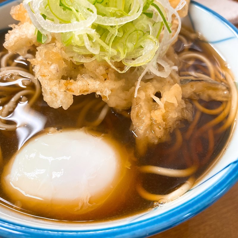 かけそば、いかかき揚、半熟卵(うさぎや)