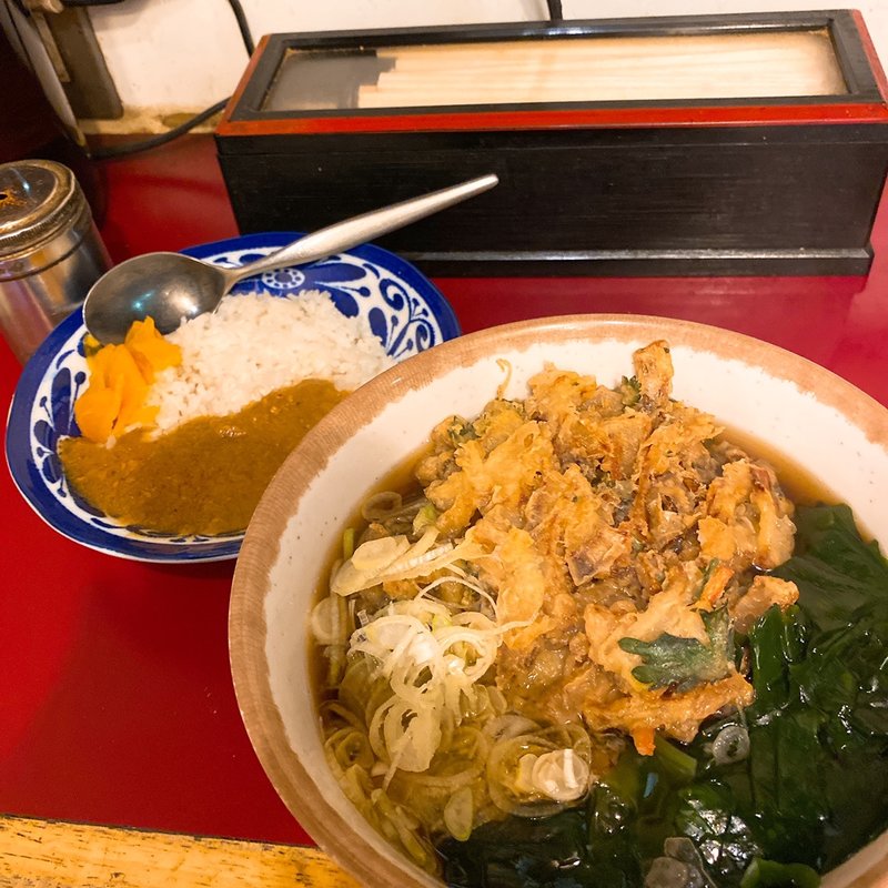 ミニカレーセット、かき揚げ(立喰 そば うどん 丹波屋)