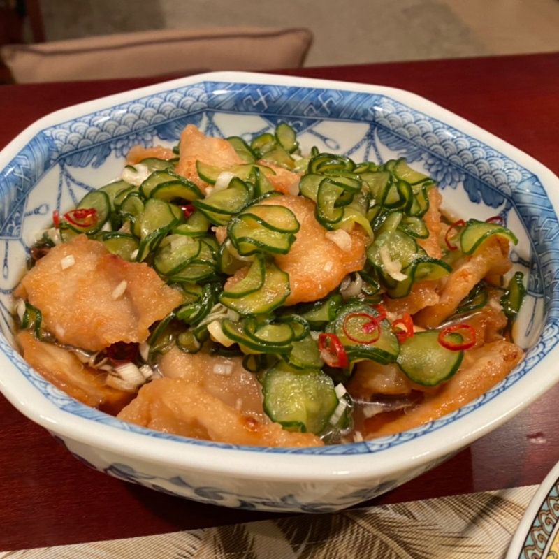 揚げ豚のきゅうり南蛮(居酒屋おかちゃん)