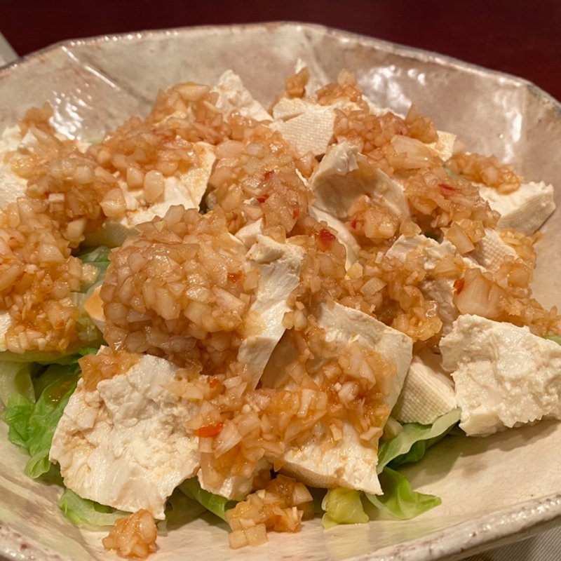 春キャベツと豆腐の香りソースかけ(居酒屋おかちゃん)