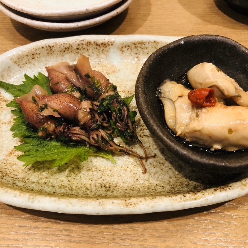 牡蠣と蛍烏賊のオリーブオイル漬(手打ち蕎麦　かな井)