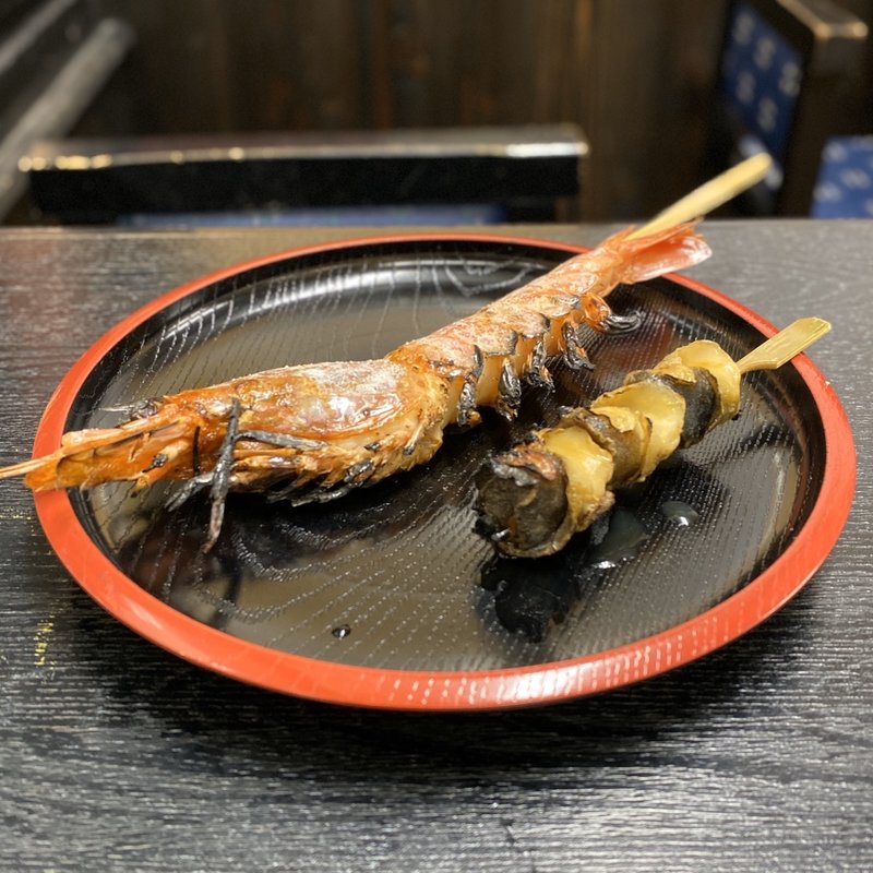 赤えび、さざえ串焼(近江町金沢横丁)
