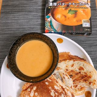 濃厚バターチキンカレー(レトルト)とビンボー焼き‪w(すえ☆pi亭)