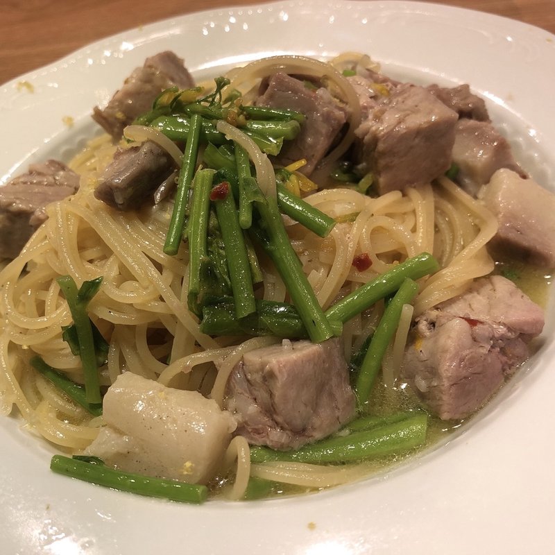 自家製塩漬け豚ロースのペペロンチーノ(Nodo)