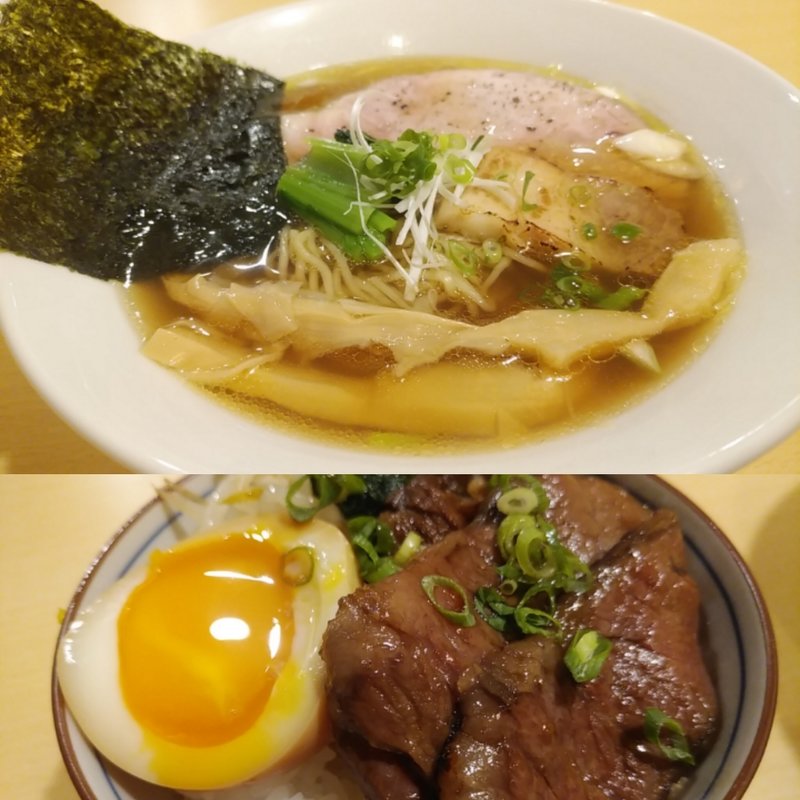 醤油らーめんと小丼(肉処ろじ 南越谷)