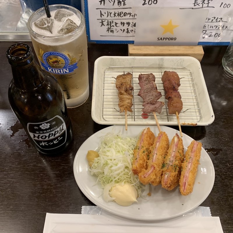 ネギれば&やきとん&ハムチーズカツ&ホッピー白(やきとん ひなた 池袋西口店)