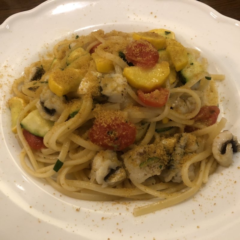 ハモとズッキーニ、ミニトマトのリングイネ からすみ風味(トラットリア ダ ゴイーノ （TRATTORIA Da GOINO）)