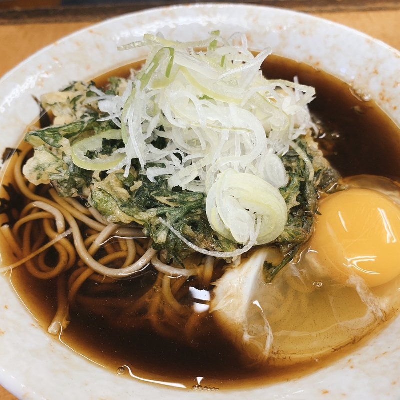 春菊天そば、生卵(川一)