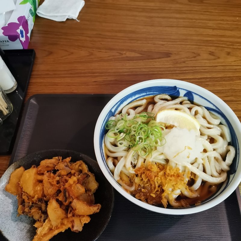 温ぶっかけ + かき揚げ + 1玉追加(手打ち讃岐うどん 洸香)