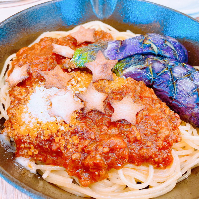 まるごと茄子のミートパスタ 銀河にねがいをのせて(カービィカフェ TOKYO)