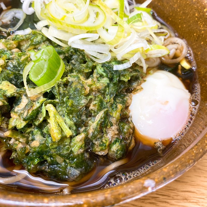春菊天そば ＋ 温泉玉子(めん庵 浜松町店)