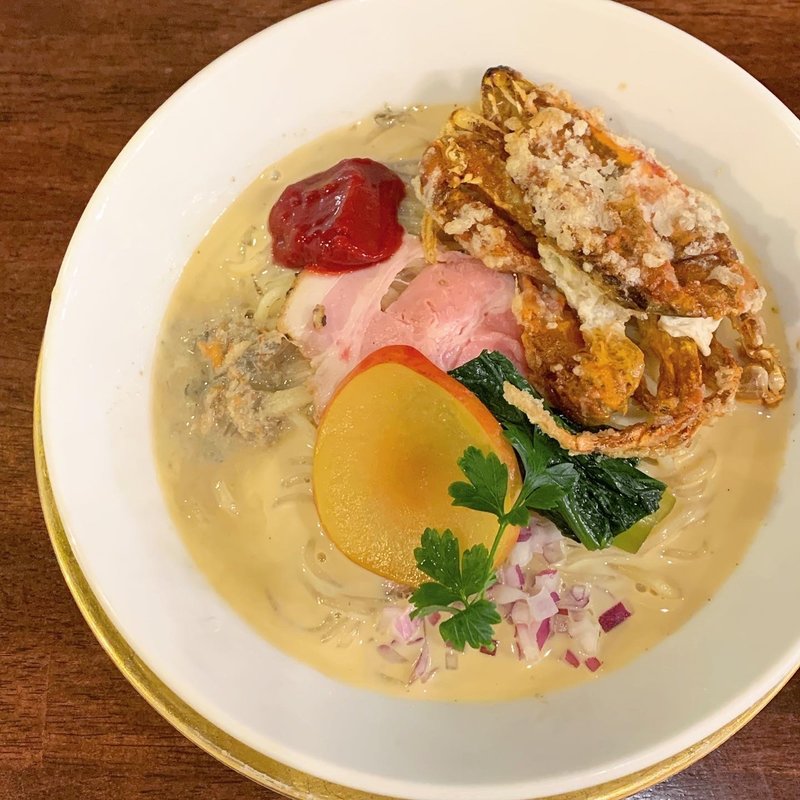 限定　冷やしカニらーめん ソフトシェルクラブフリット(海老丸らーめん)