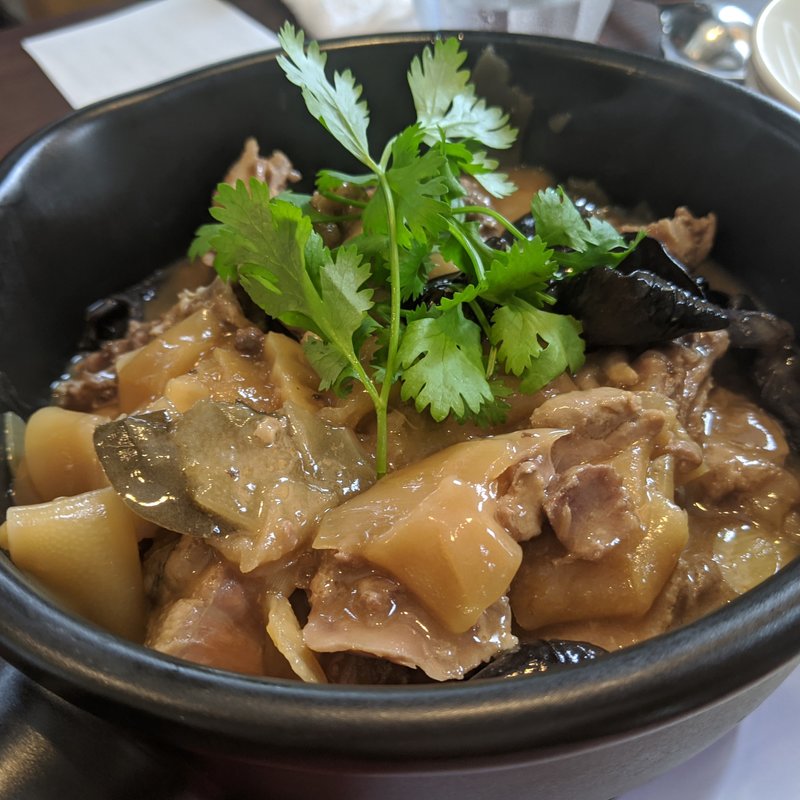 発酵竹の子と骨付き鴨の土鍋煮(中国旬菜 茶馬燕)