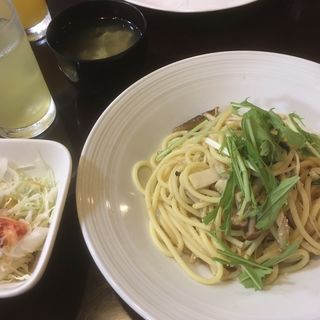 水菜と木の子の明太スパゲッティ  (一等珈琲☆)