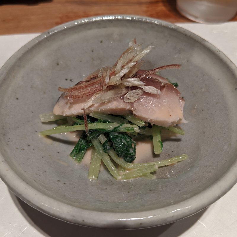 水菜・春菊の胡麻和え、〆サバ(曙橋　かず)