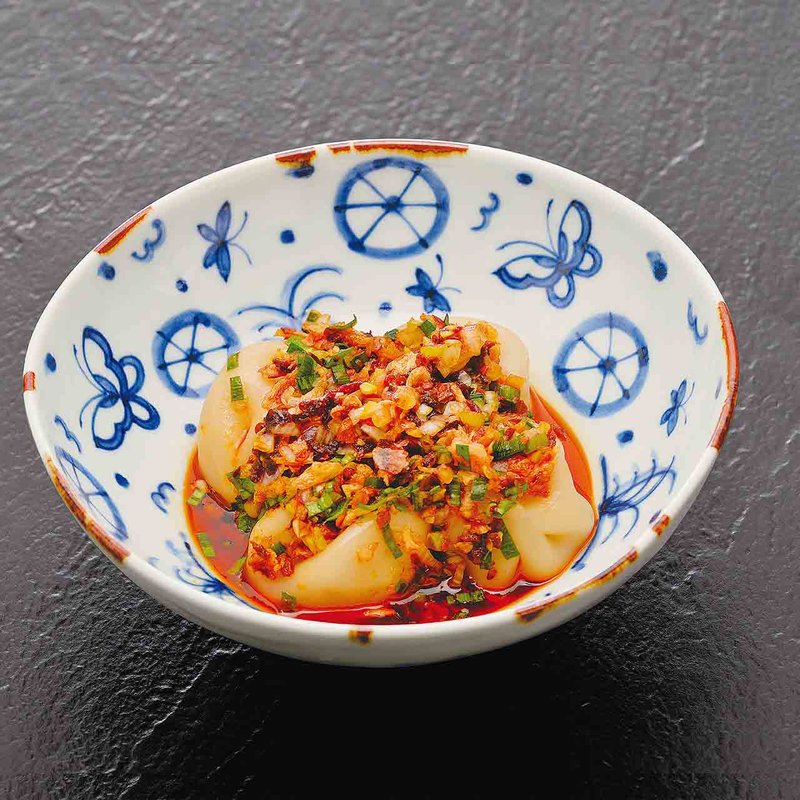 ピリ辛サクサク辣油仕立て 秘伝の味 うどんポン(あげたち 匠の細麺 つるとんたん（大国町）)