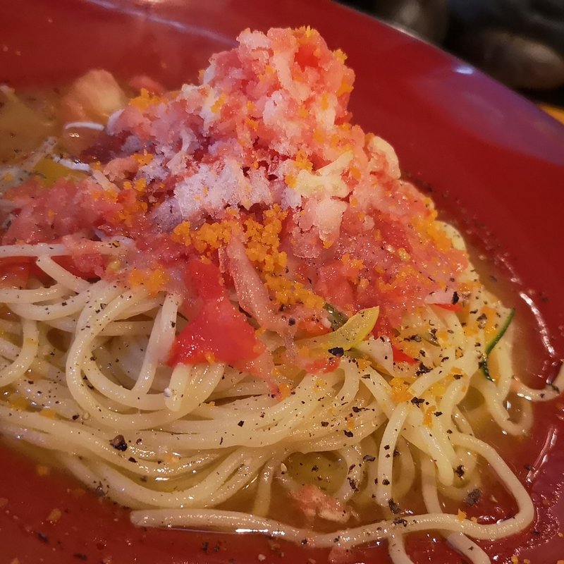 冷やしすぎトマトと夏野菜、からすみのペペロンチーノ(カブト （KABUTO）)