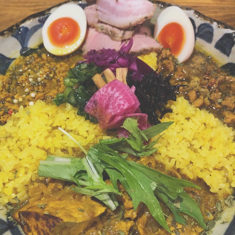 3種がけ(スパ石井煮玉子トッピング)(お出汁とスパイス 元祖 エレクトロニカレー)