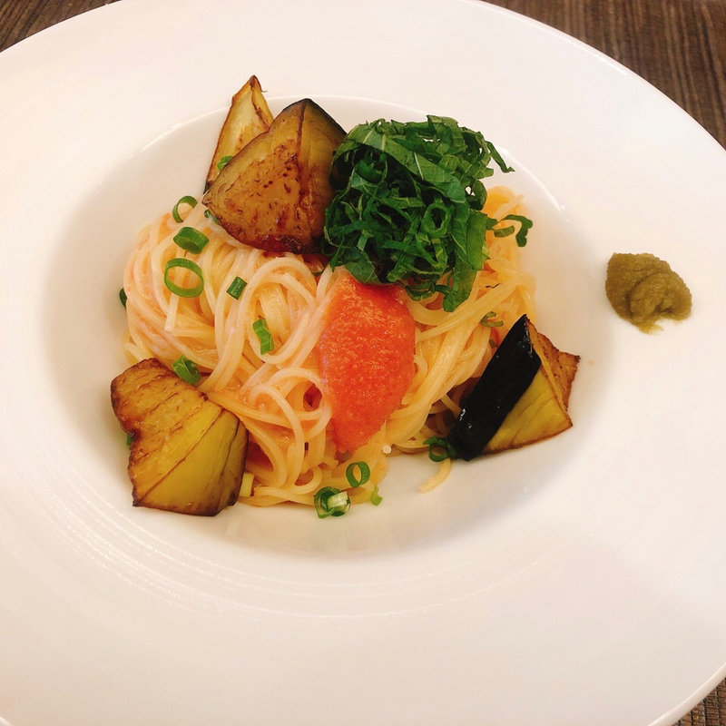 米茄子の揚げ浸し 明太子の冷製カッペリーニ(Trattoria KUJIRA sapporo)